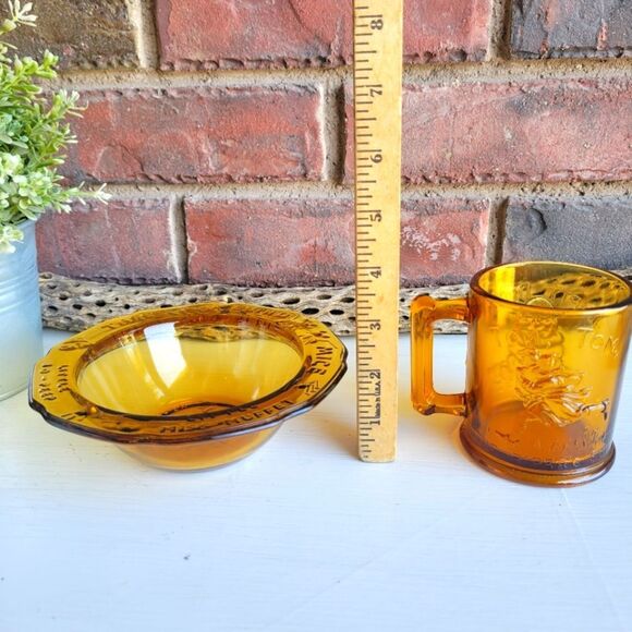 Vintage Amber Glass Nursery Rhyme Mug & Bowl Set - Picture 7 of 14